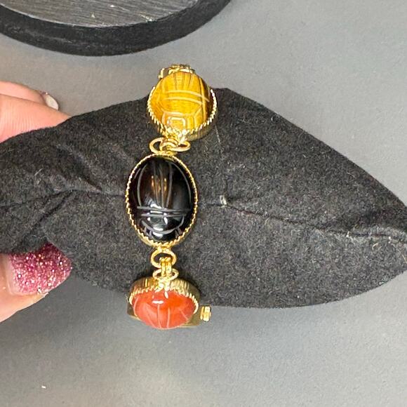 Vintage La Marque Scarab Watch Carved Stone Scarab Watch 6.75" - Picture 3 of 6